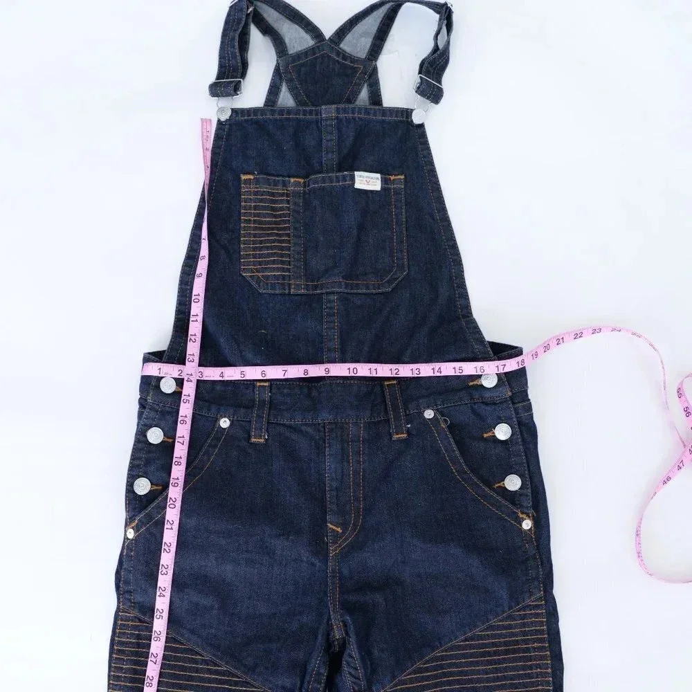True Religion Y2K Dark Blue Denim Cotton Overalls Relaxed Workwear Preppy M - Picture 6 of 15